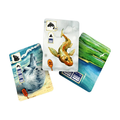 Meadow Downstream expansion aquatic wildlife cards featuring a seal, fish and water habitat artwork