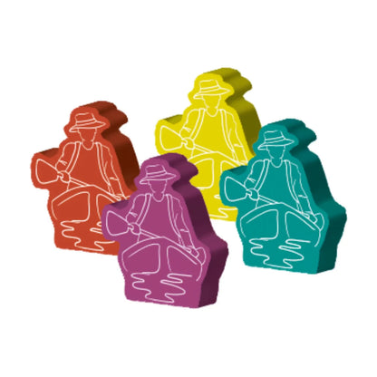 Meadow Downstream board game expansion kayaker markers in four player colours