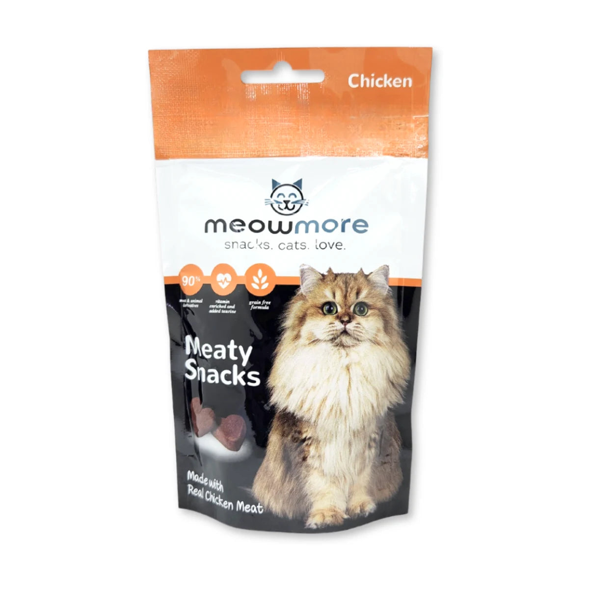 Meow More Meaty Snacks Chicken Cat Treats 35g grain-free pouch made with real chicken meat