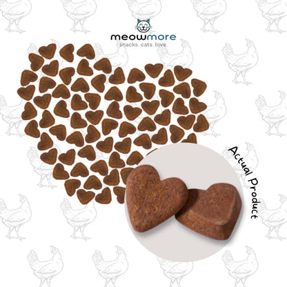 Meow More Chicken Meaty Snacks heart-shaped cat treats showing the actual product