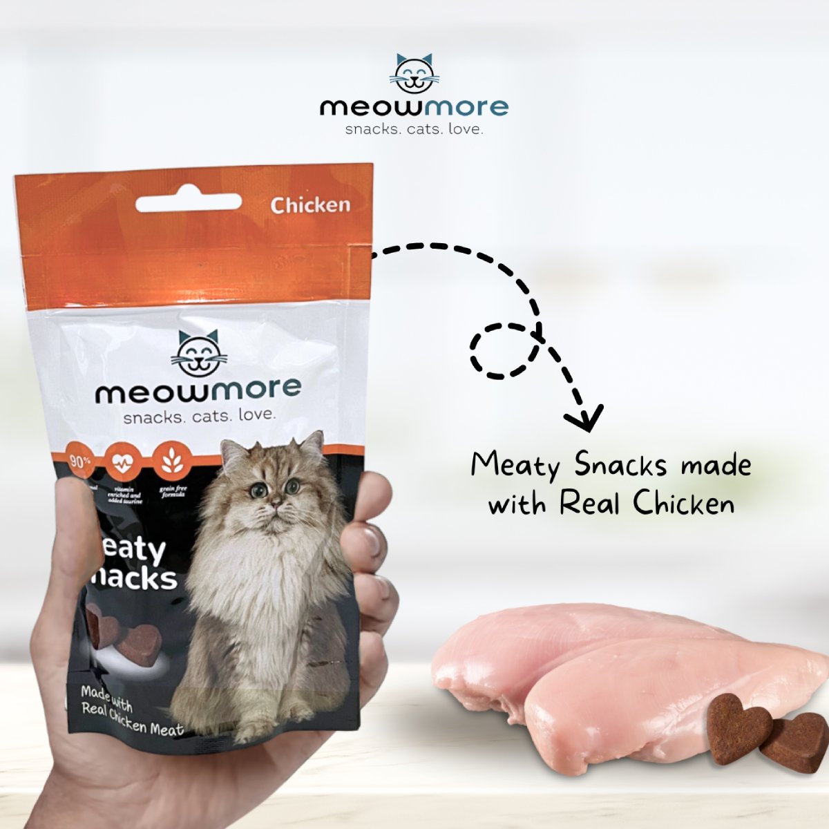 Meow More Meaty Snacks Chicken Cat Treats 35g made with real chicken meat