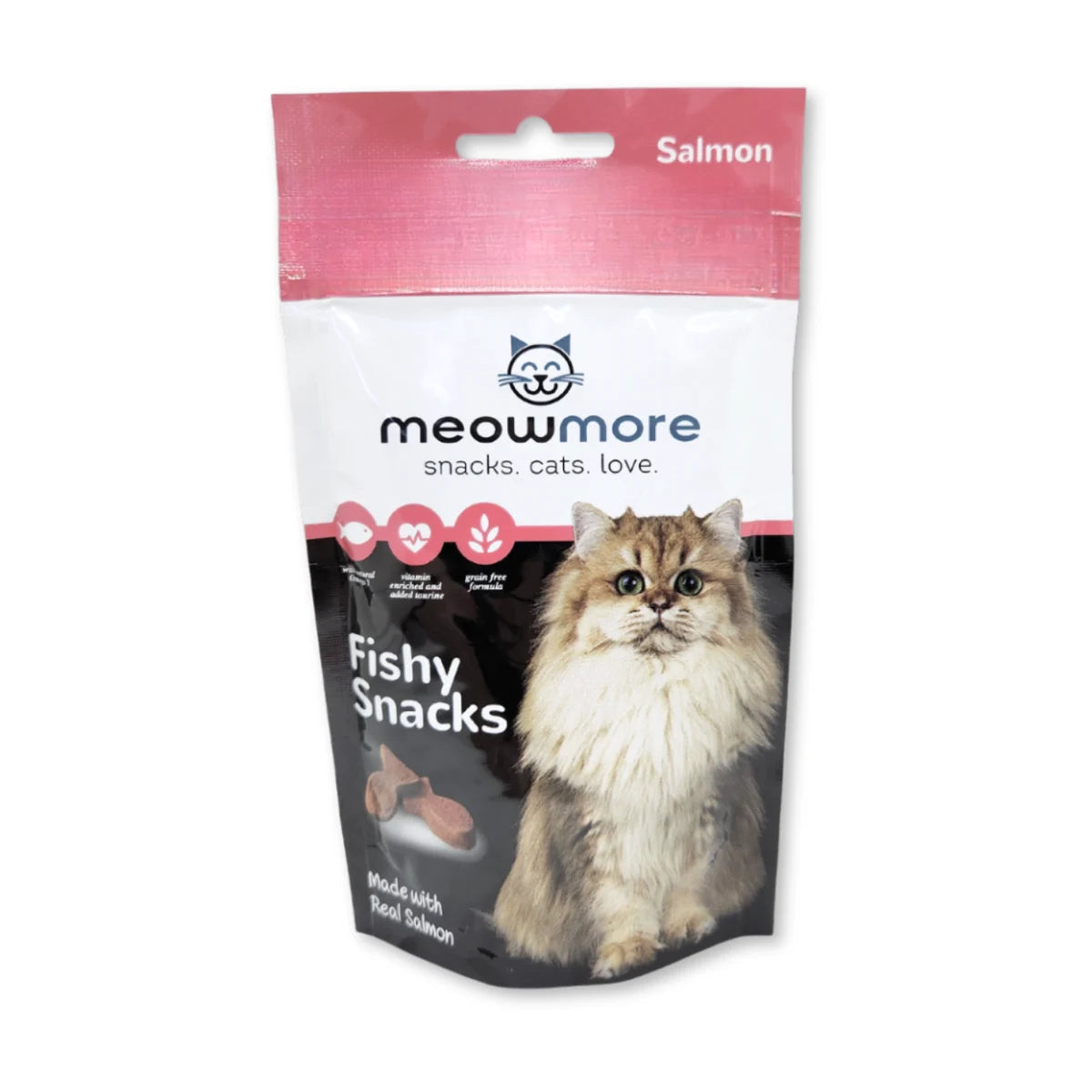 Meow More Meaty Snacks Salmon Cat Treats 35g grain-free pouch made with real salmon