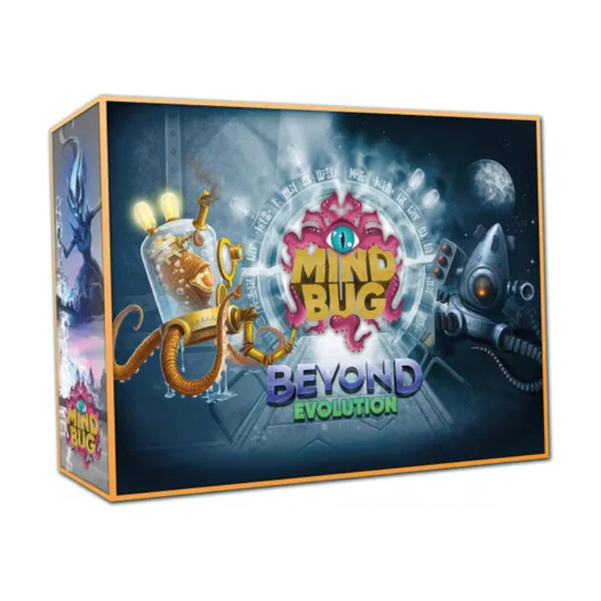 Mindbug Beyond Evolution standalone expansion card game box front for 2 players ages 8 plus