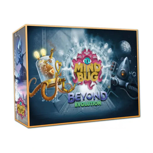 Mindbug Beyond Evolution standalone expansion card game box front for 2 players ages 8 plus