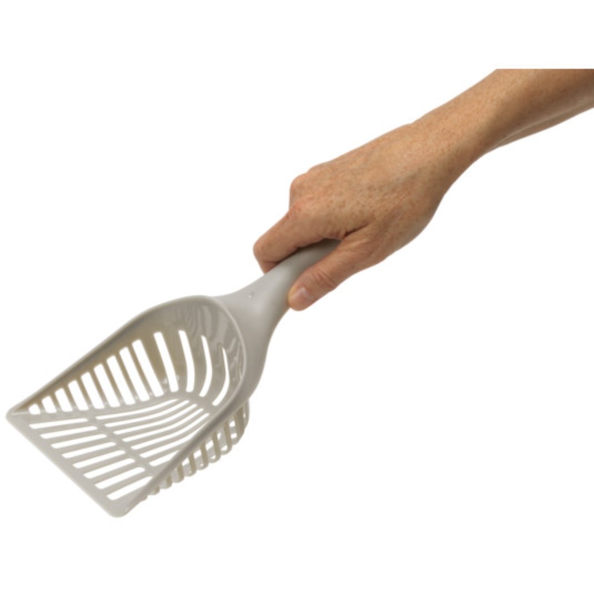 Moderna Handy Max cat litter scoop showing the ergonomic handle in use