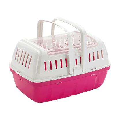 Moderna Hipster Pet Carrier in Hot Pink with clear opening lid and foldaway handles