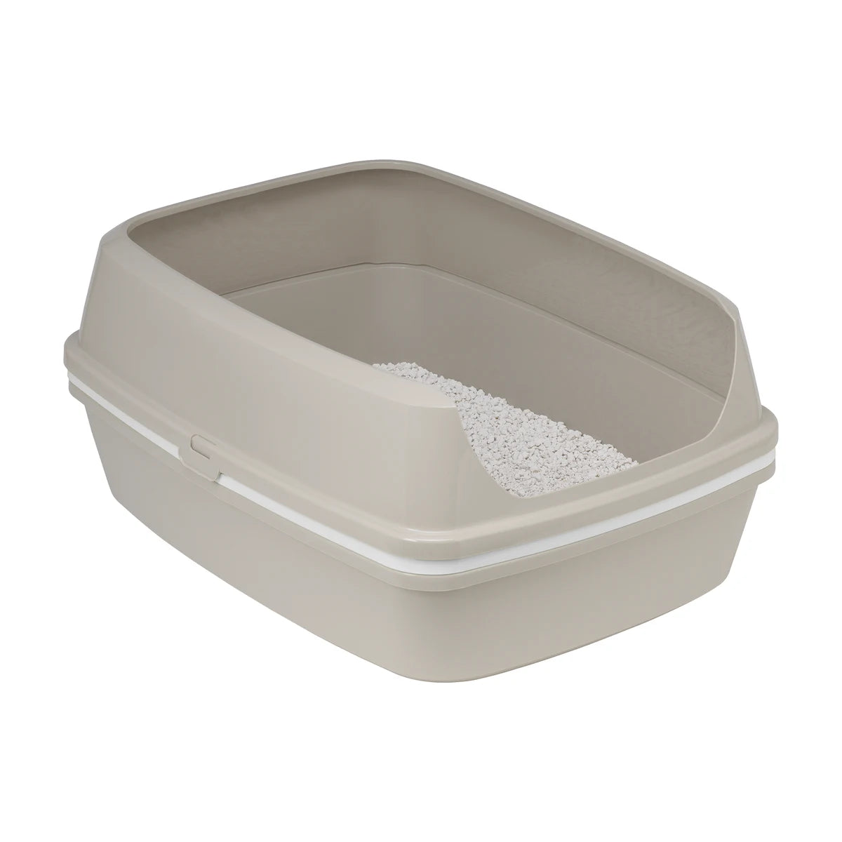 Moderna Lift to Sift Jumbo Warm Grey cat litter tray filled with cat litter