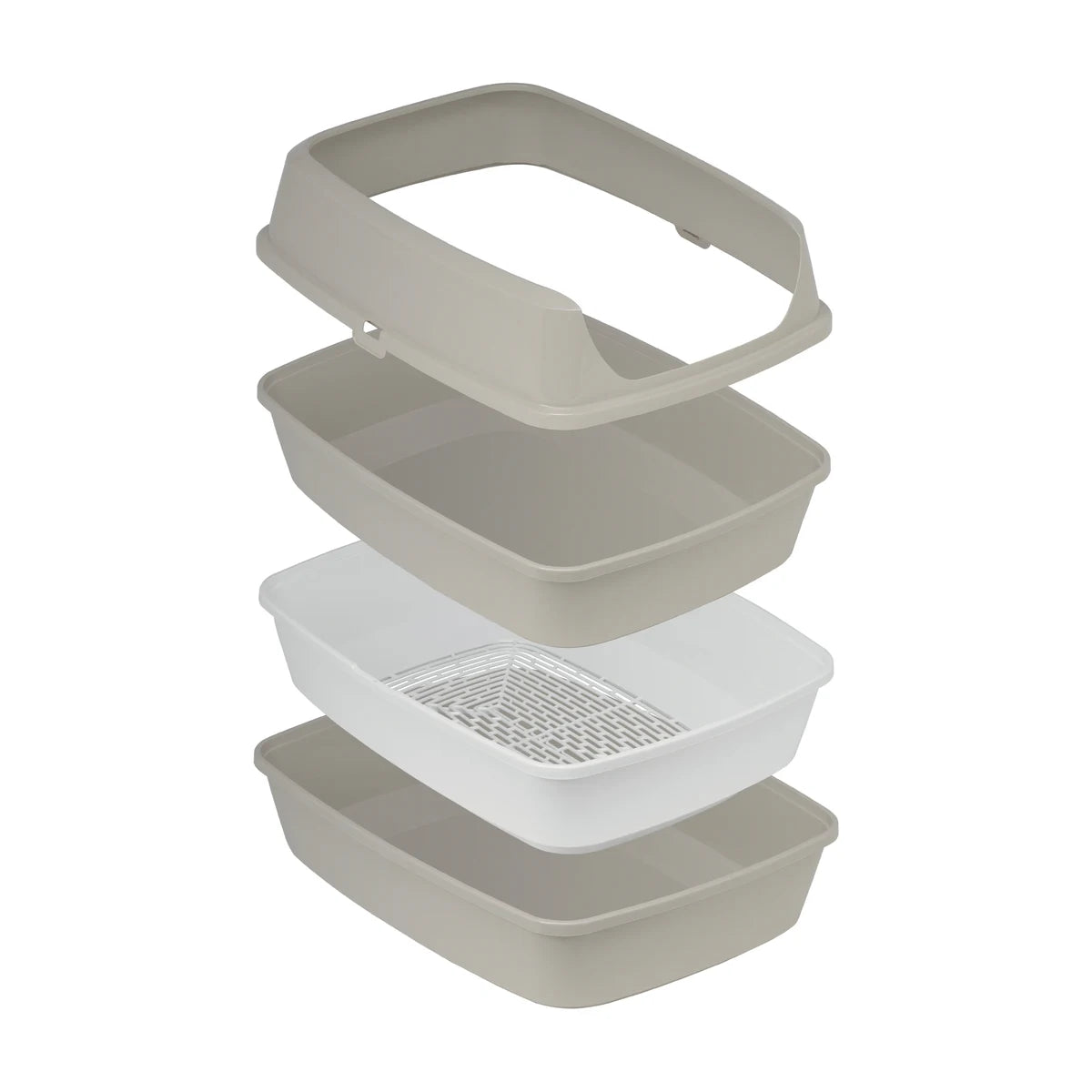 Moderna Lift to Sift Jumbo cat litter tray showing two solid trays and sifting tray
