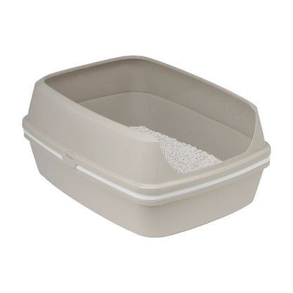 Moderna Lift to Sift Large cat litter tray in Warm Grey filled with cat litter