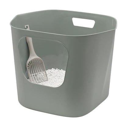 Moderna Lotus Olive Green litter tray with included scoop and cat litter