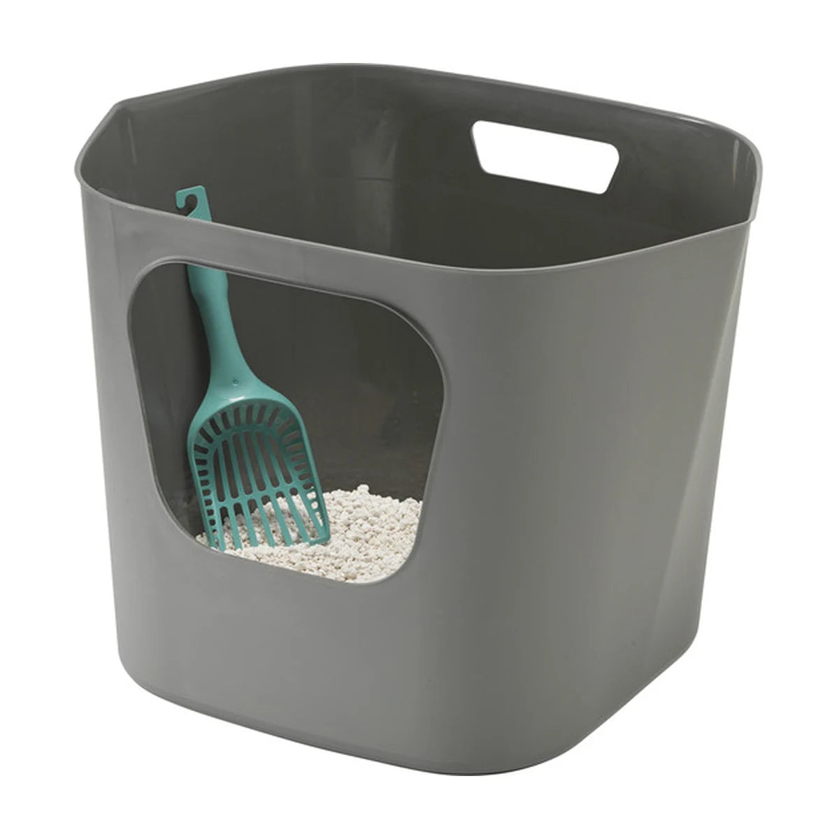 Moderna Lotus Titanium Grey litter tray with scoop and cat litter
