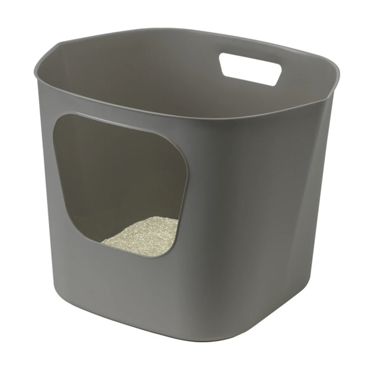 Moderna Lotus cat litter tray in Titanium Grey with cat litter
