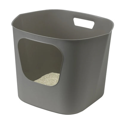 Moderna Lotus cat litter tray in Titanium Grey with cat litter