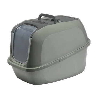 Moderna Mega Deluxe Cat Litter Box in Olive Green with translucent swing door, enclosed hood and spacious deep litter tray.