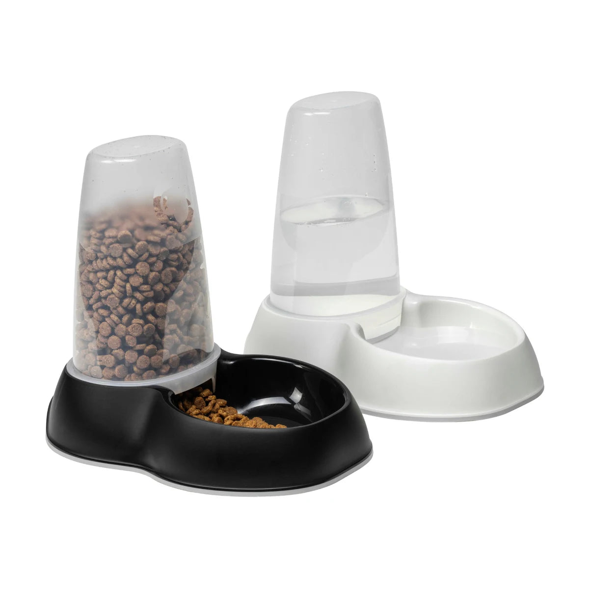 Moderna Sensiflo 1.5L dispensers shown with dry pet food and water