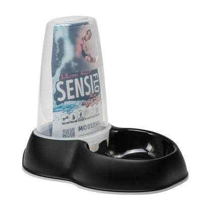 Moderna Sensiflo 1.5L black pet food and water dispenser studio view