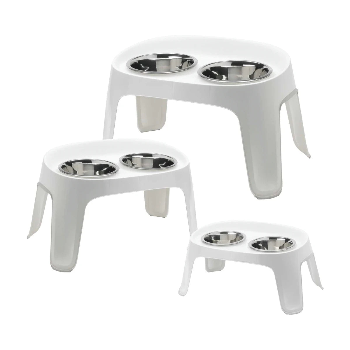Moderna Skybar elevated dog feeders showing Small Medium and Large sizes