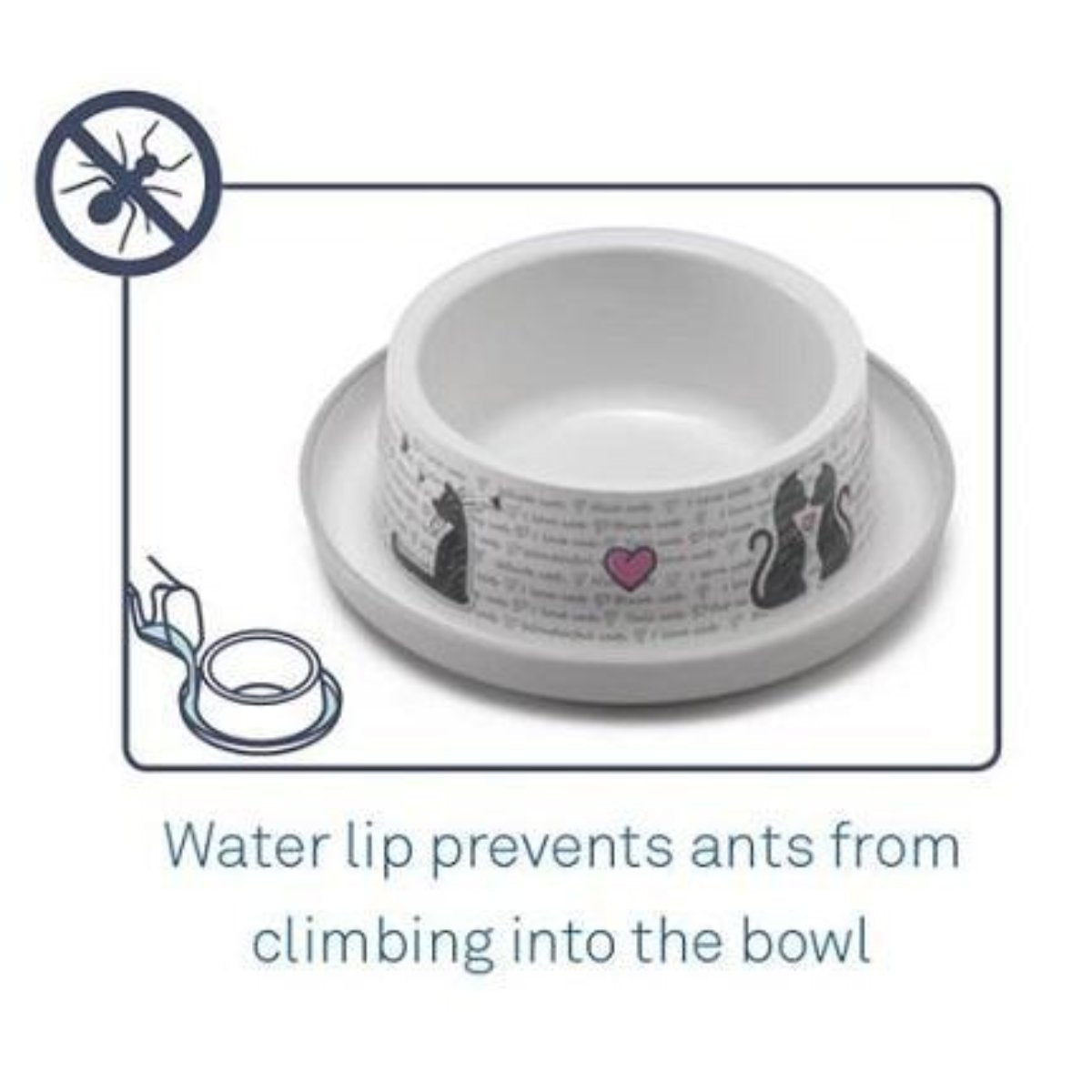 Moderna Trendy Dinner Cats in Love pet bowl water lip designed to help prevent ants reaching the bowl
