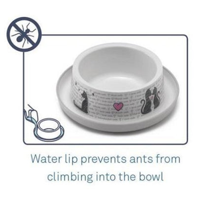 Moderna Trendy Dinner Cats in Love pet bowl water lip designed to help prevent ants reaching the bowl