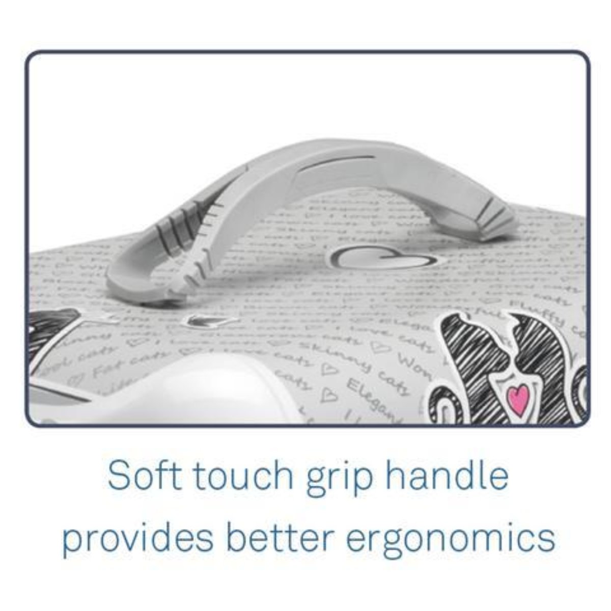 Moderna Trendy Runner Cats in Love cat carrier with three detail views of the soft-touch handle