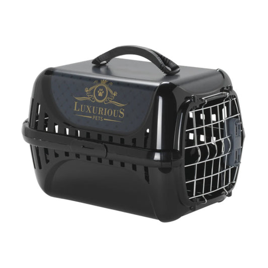 Moderna Trendy Runner Luxurious black plastic cat carrier with spring-lock door, ventilation openings and top handle