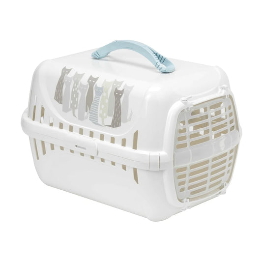 Moderna Trendy Runner Maasai white plastic cat carrier with front door, ventilation openings and top handle