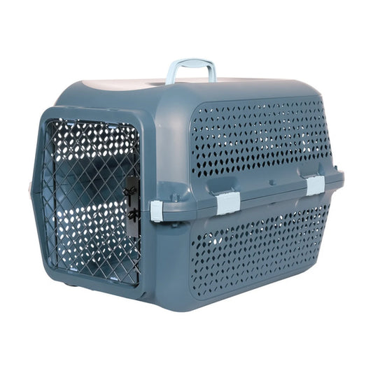 Moderna Ventura medium pet carrier in Copen Blue with black metal door and ventilation openings