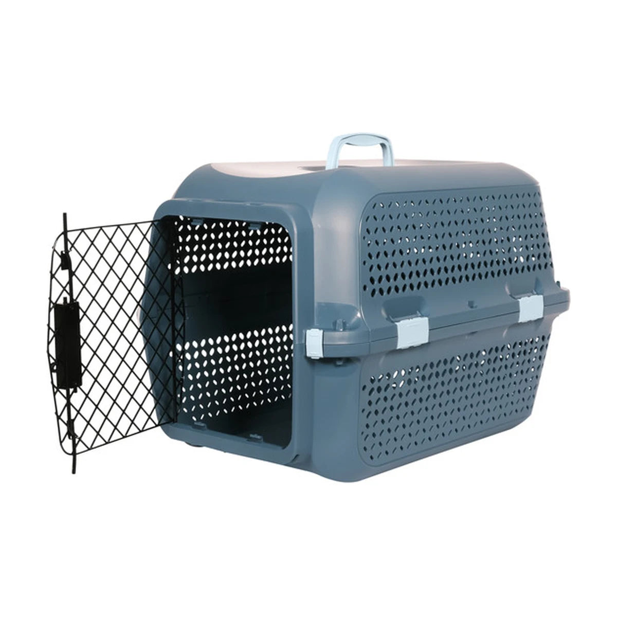 Copen Blue Moderna Ventura pet carrier with black metal door open