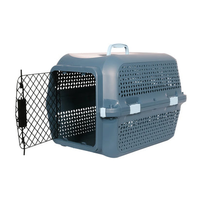 Copen Blue Moderna Ventura pet carrier with black metal door open