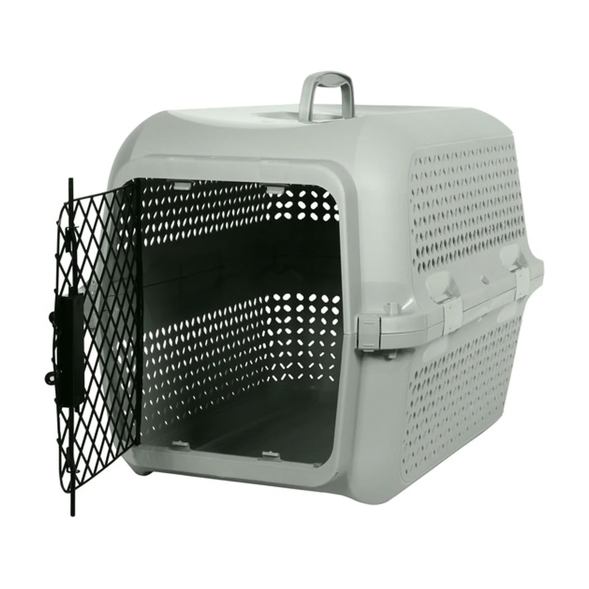 Olive Green Moderna Ventura pet carrier with black metal door open