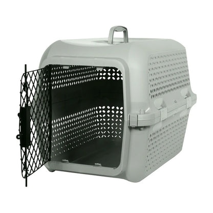 Olive Green Moderna Ventura pet carrier with black metal door open