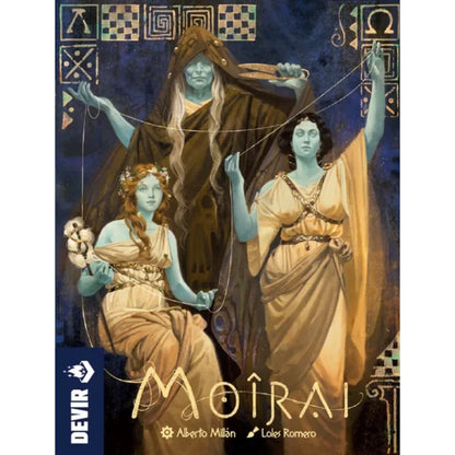 Moirai card game cover artwork featuring the Three Fates from Greek mythology