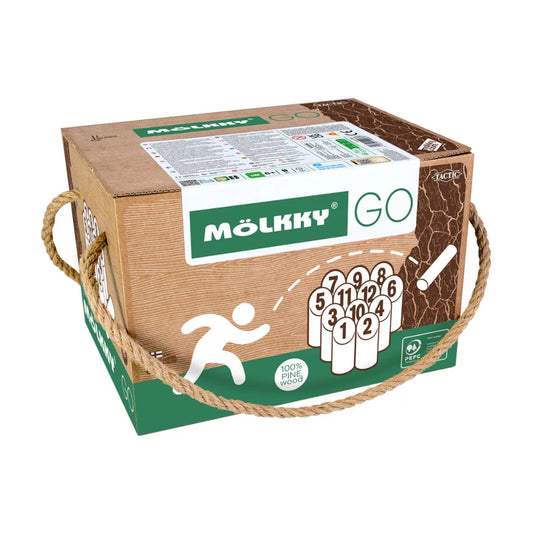 Mölkky GO portable outdoor throwing game box with carry rope
