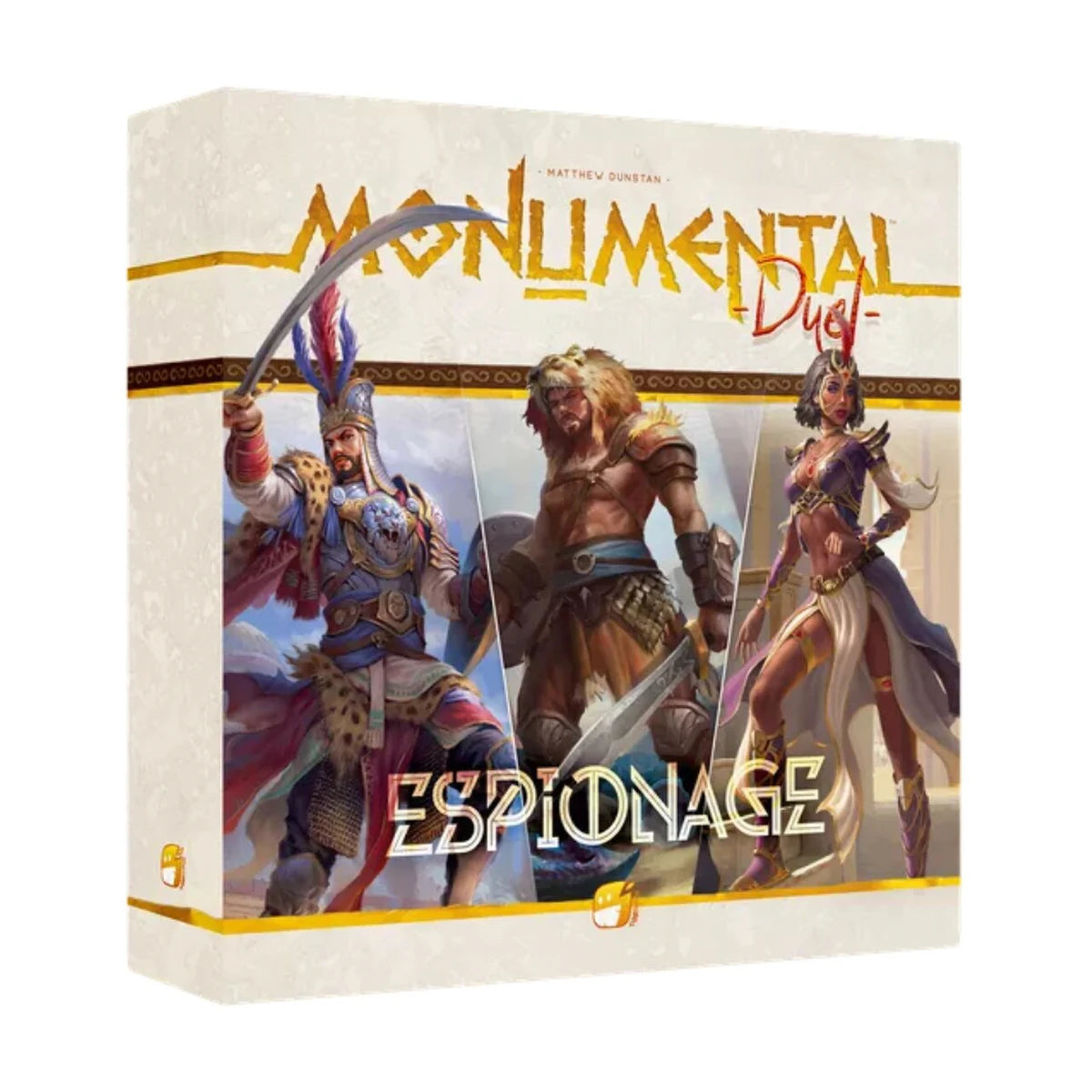 Monumental Duel Espionage strategy board game box featuring the Aksum Greek and Mughal civilizations