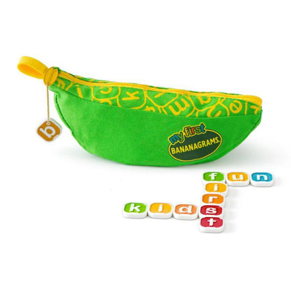 My First Bananagrams kids word building game with colourful letter tiles forming simple words