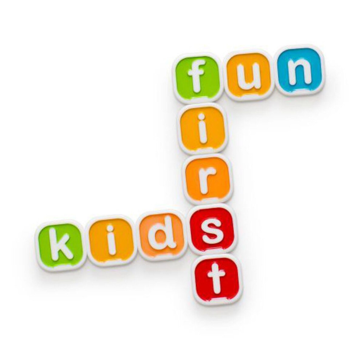Close-up of My First Bananagrams colourful word building tiles for early learners