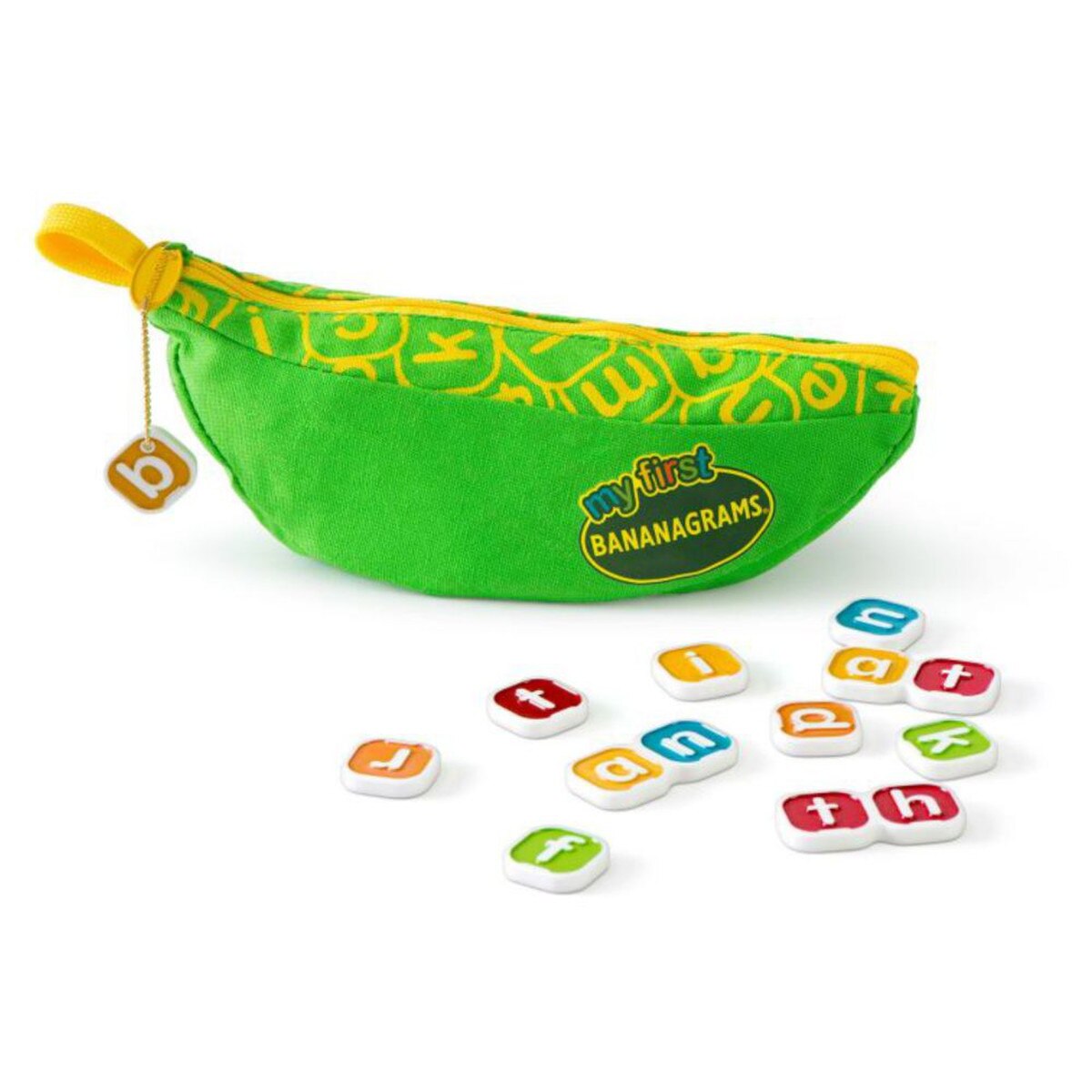 My First Bananagrams early learning word game with colourful letter tiles and banana pouch