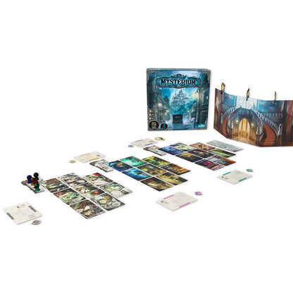 Mysterium 2025 Refresh game setup with Vision cards, game screen, pawns and investigation components