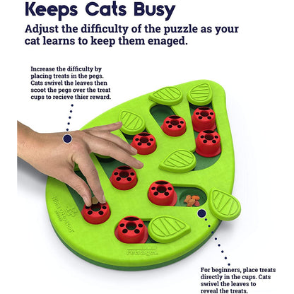 Nina Ottosson Buggin Out Puzzle and Play showing movable leaves and treat pegs for cat foraging