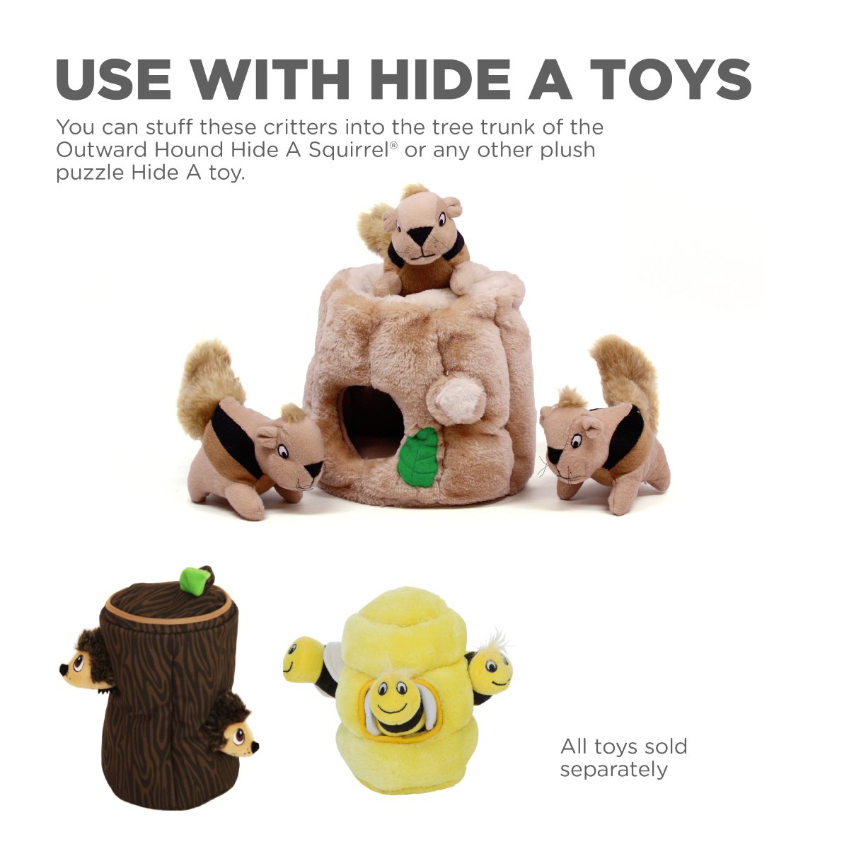 Chipmunk plush replacements used with Outward Hound Hide A style dog puzzle toys