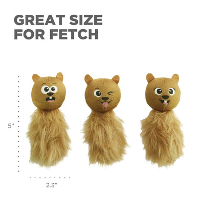 Nina Ottosson Chipmunk Snuffle Treat Replacements size guide showing 5 inch plush dog toys