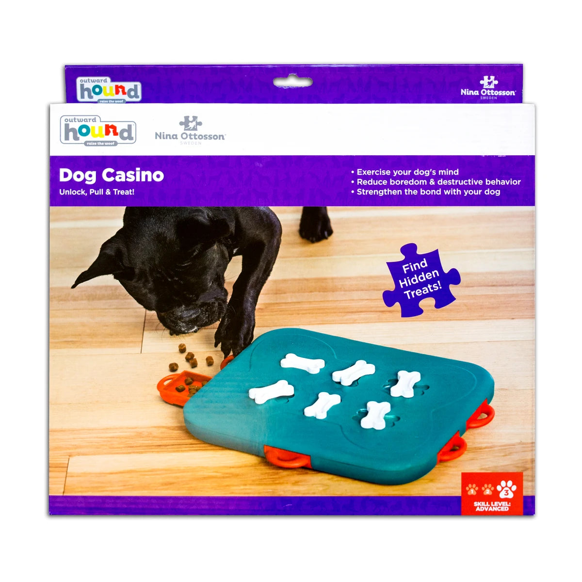 Nina Ottosson Dog Casino Level 3 packaging showing product and skill level