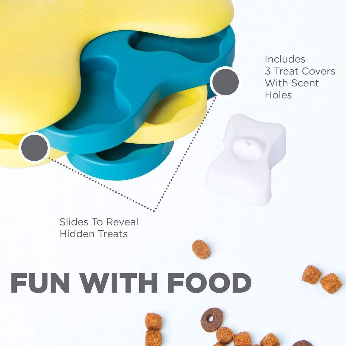 Close-up infographic of Dog Tornado showing treat covers and hidden treat compartments