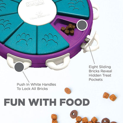Close up of Nina Ottosson Dog Twister showing sliding bricks and hidden treat pockets