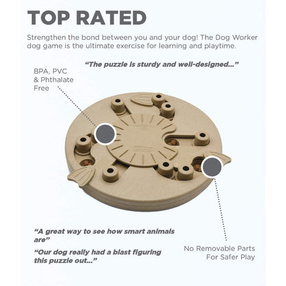 Nina Ottosson Dog Worker Composite puzzle toy features showing durable design and no removable parts