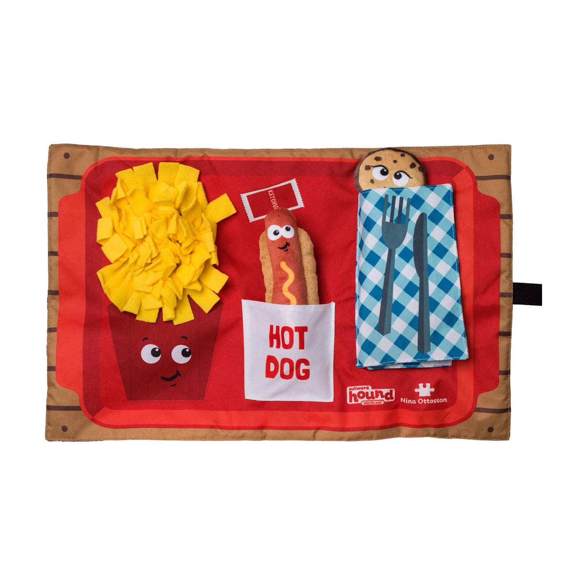 Nina Ottosson Activity Matz Fast Food Fun Level 2 dog activity mat with fries, hot dog and hidden treat areas