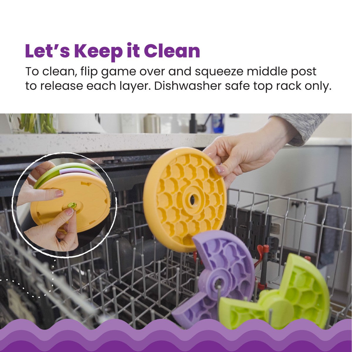 Nina Ottosson Kitty Lickin Layers taken apart for easy cleaning in dishwasher top rack