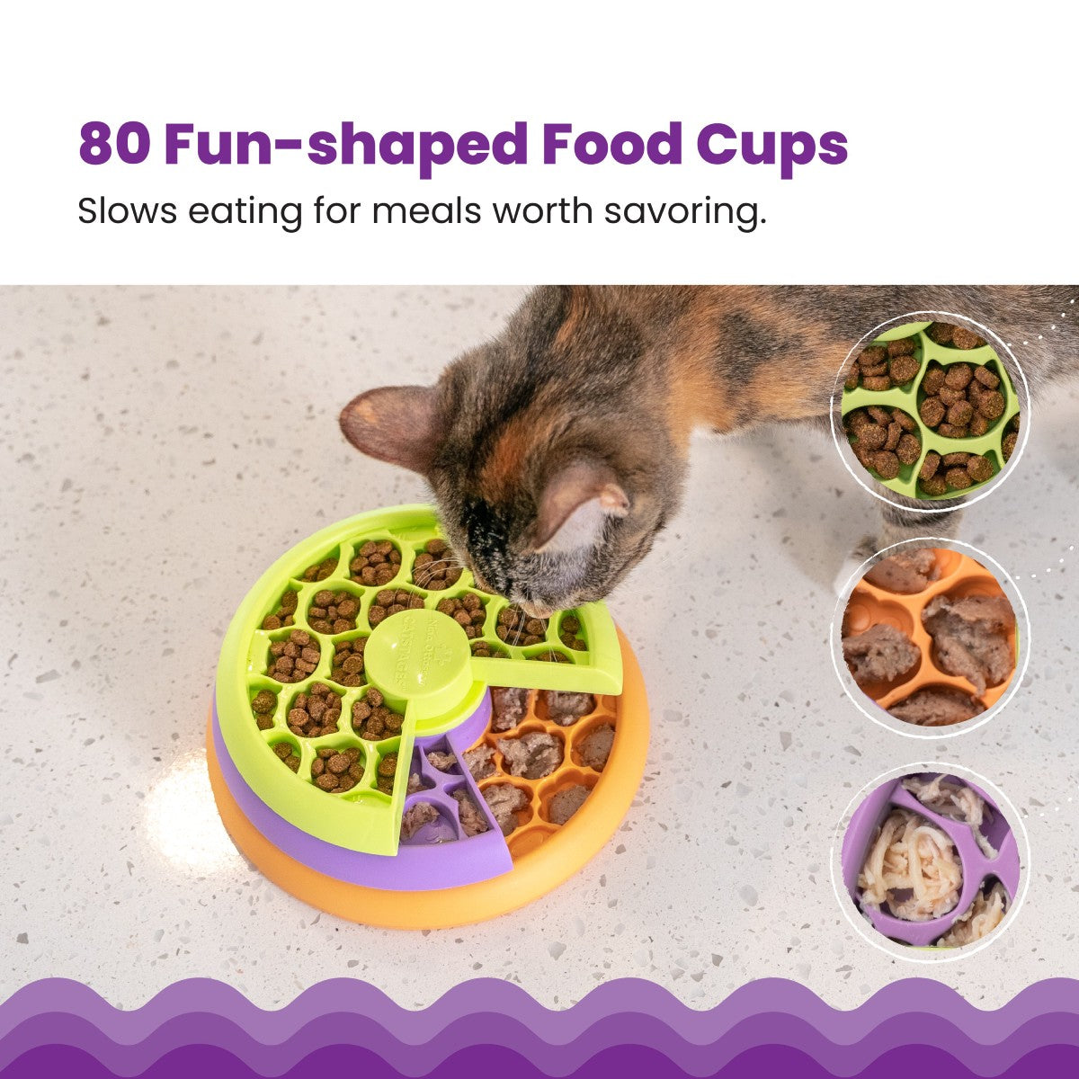 Nina Ottosson Kitty Lickin Layers showing over 80 food compartments for wet food dry food and enrichment