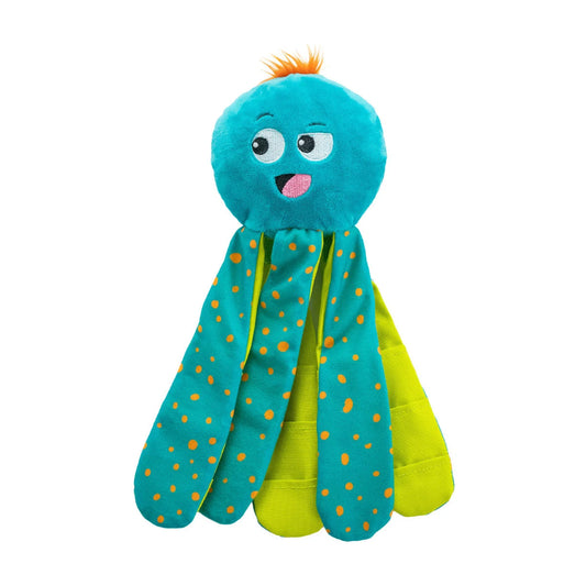Nina Ottosson Silly Legz Octopus blue plush dog puzzle with floppy treat pocket legs