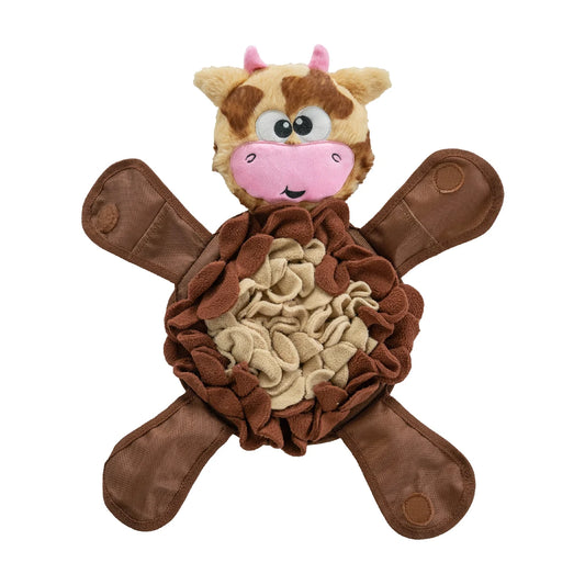 Nina Ottosson Snuffle Palz Cow Large plush snuffle mat dog puzzle with hidden treat pockets and soft cow design